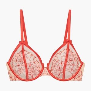 Savage x Fenty Unlined Red & Tan Lace Bra